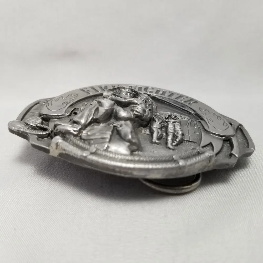 Vintage Belt Buckle 1993‎ Pewter Fire Fighter First Responders USA Arroyo Grande
